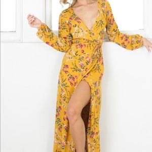 Autumn Falls Maxi Dress in Mustard Floral